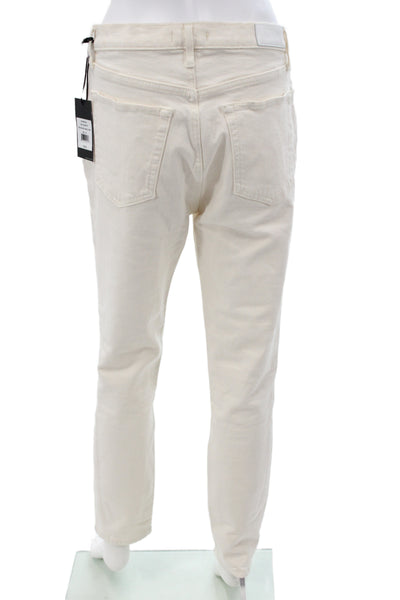 Redone Women Ivory Straight Cotton Jeans Button Closure Size 30