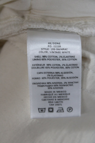 Redone Women Ivory Straight Cotton Jeans Button Closure Size 30