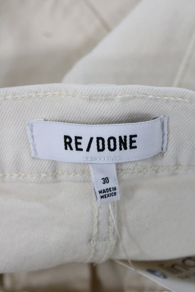 Redone Women Ivory Straight Cotton Jeans Button Closure Size 30