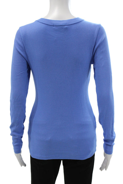 Michael Stars Womens Basic Blue Cotton Crew Neck Long Sleeve T-Shirt Size XS
