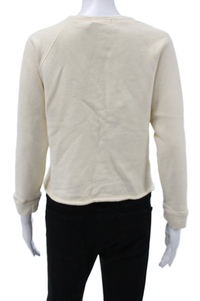 Marissa Webb Women Cropped Button-Up Henley Sweater Ivory Cotton Size XS