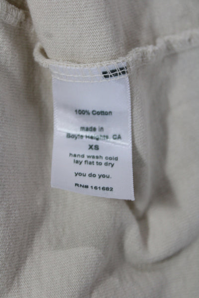 Perfect White Tee Womens Beige Cropped Collared Polo Long Sleeve Cotton Size XS