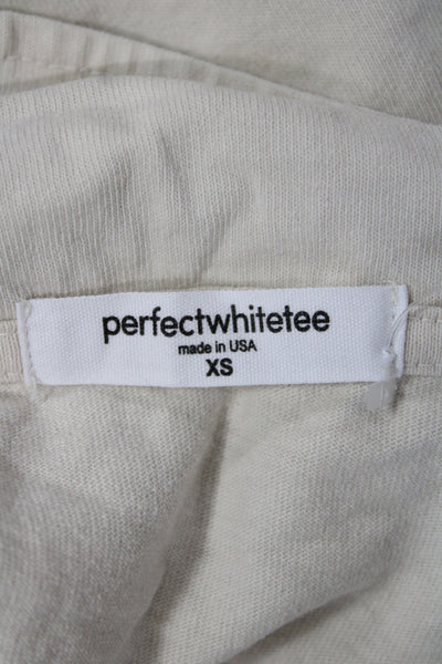 Perfect White Tee Womens Beige Cropped Collared Polo Long Sleeve Cotton Size XS