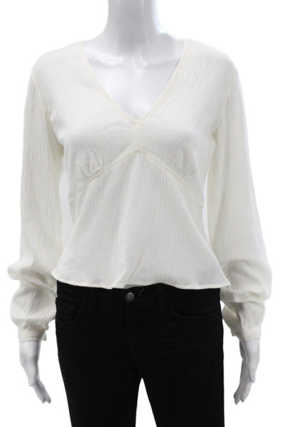 Banana Republic Women Basic V-Neck Long Sleeve White Blouse Size XS