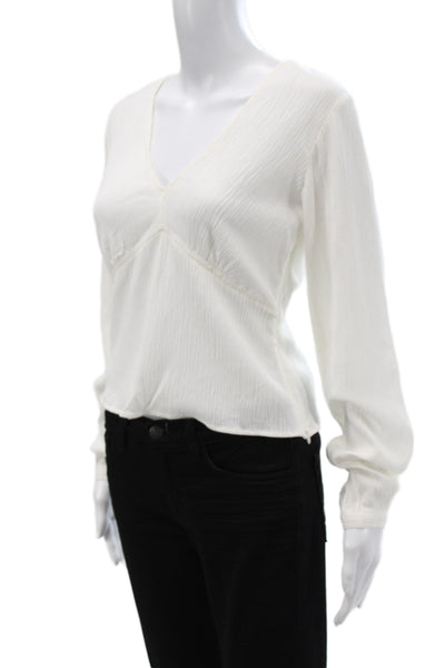 Banana Republic Women Basic V-Neck Long Sleeve White Blouse Size XS