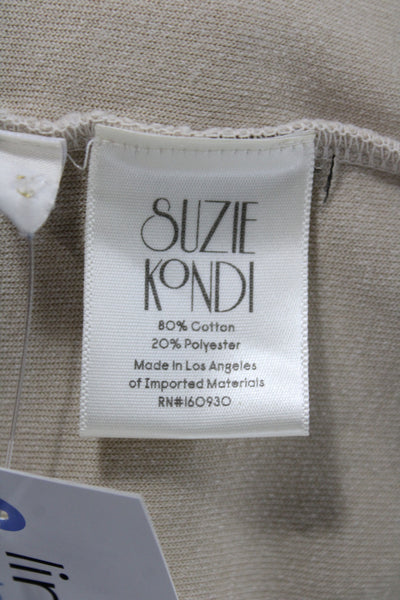 Suzie Kondi Womens Cropped Beige T Shirt Crew Neck Long Sleeve Size S