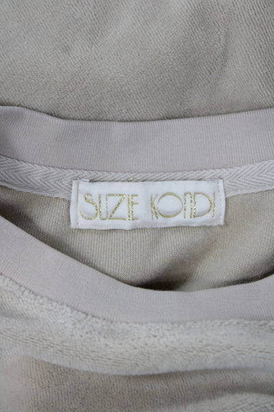 Suzie Kondi Womens Cropped Beige T Shirt Crew Neck Long Sleeve Size S