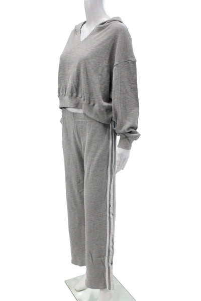 Daydreamer Women Sweatsuit Athleisure Gray V-Neck Long Sleeve Set Size S