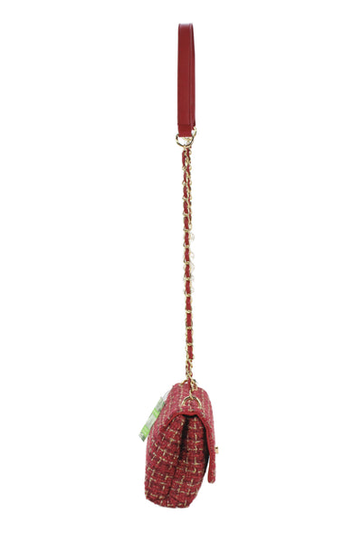 Badgley Mischka Women's Woven Tweed Logo Turn-Lock Shoulder Handbag Red