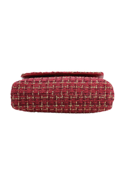 Badgley Mischka Women's Woven Tweed Logo Turn-Lock Shoulder Handbag Red