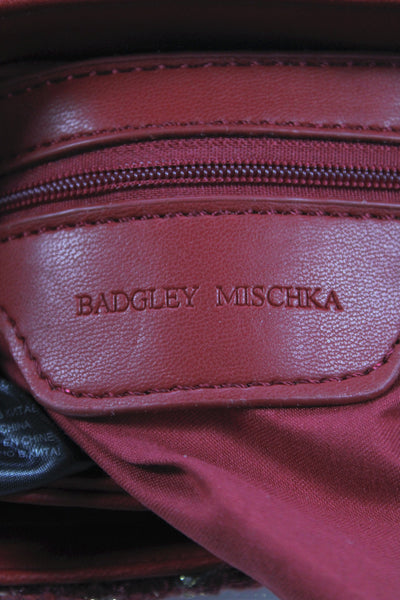 Badgley Mischka Women's Woven Tweed Logo Turn-Lock Shoulder Handbag Red