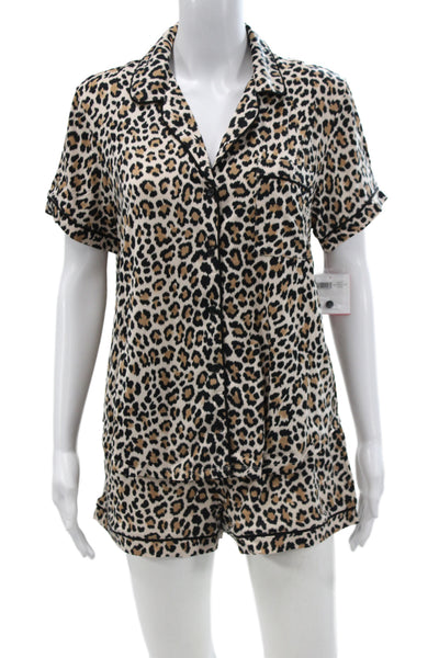 Kate Spade Women's Short Sleeves Two Piece Shorts Pajama Set Animal Print Size M
