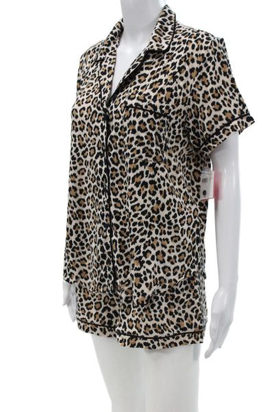 Kate Spade Women's Short Sleeves Two Piece Shorts Pajama Set Animal Print Size M