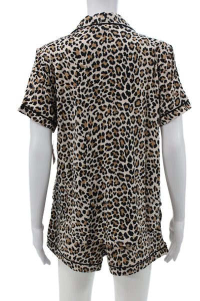 Kate Spade Women's Short Sleeves Two Piece Shorts Pajama Set Animal Print Size M