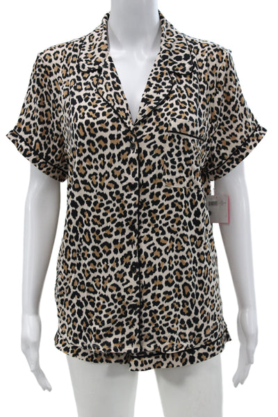 Kate Spade Women's Short Sleeves Two Piece Shorts Pajama Set Animal Print Size L