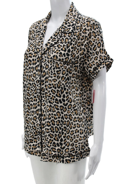 Kate Spade Women's Short Sleeves Two Piece Shorts Pajama Set Animal Print Size L