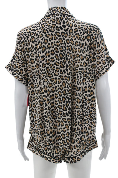 Kate Spade Women's Short Sleeves Two Piece Shorts Pajama Set Animal Print Size L