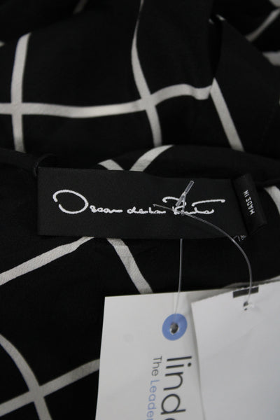 Oscar de la Renta Womens Tunic Black Silk Checked Sleeveless Collared Size 10