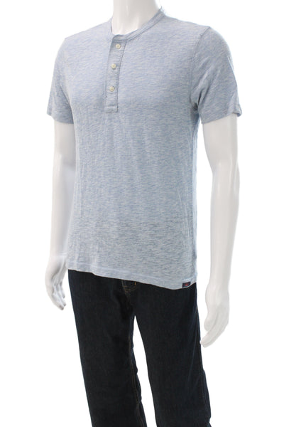 Faherty Mens Henley T Shirt Cotton Blue Short Sleeve Size S