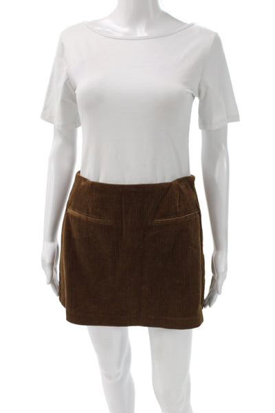 Zara Womens Mini Corduroy Skirt Brown Zip Short Casual Size S