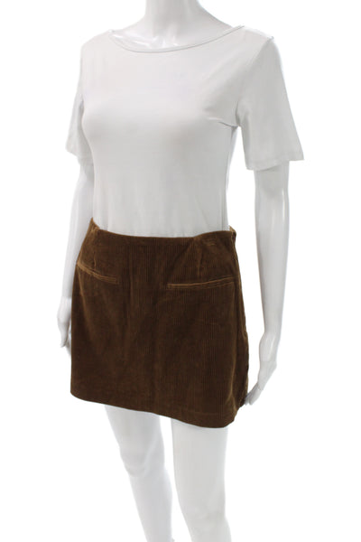 Zara Womens Mini Corduroy Skirt Brown Zip Short Casual Size S
