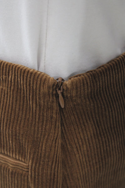 Zara Womens Mini Corduroy Skirt Brown Zip Short Casual Size S