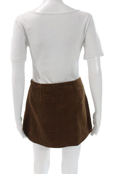 Zara Womens Mini Corduroy Skirt Brown Zip Short Casual Size S