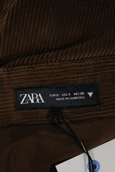 Zara Womens Mini Corduroy Skirt Brown Zip Short Casual Size S