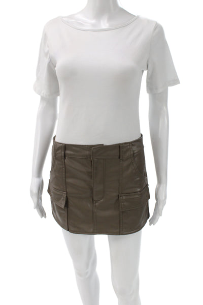 Zara Women Cargo Skirt Brown Faux Leather Short Zip Casual Size S