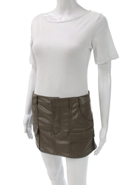 Zara Women Cargo Skirt Brown Faux Leather Short Zip Casual Size S