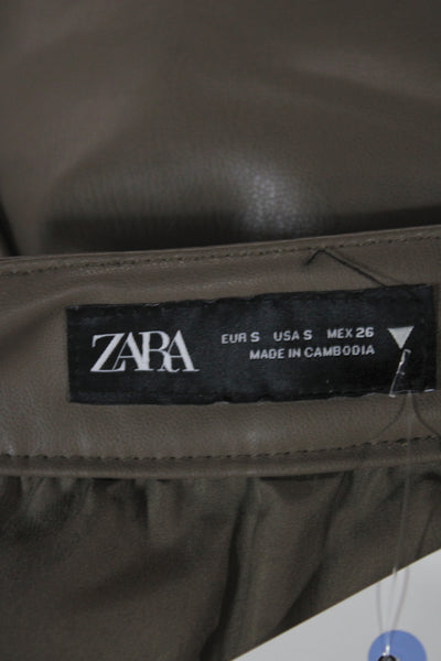 Zara Women Cargo Skirt Brown Faux Leather Short Zip Casual Size S