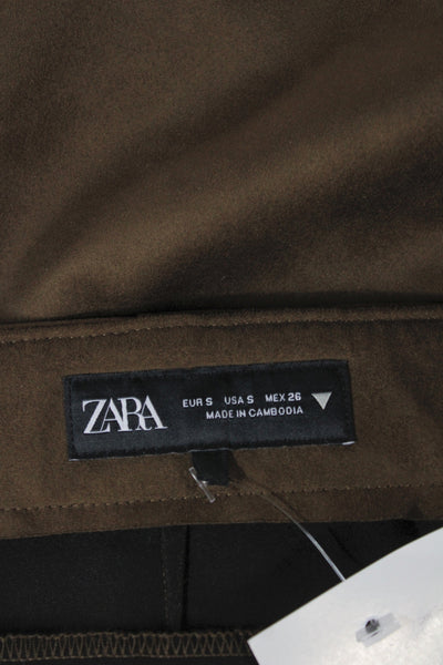 Zara Womens Mini Skort Brown Suede Zip Fall Size S
