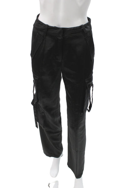 Retrofete Womens Cargo Satin Pants Black Button Size 2XS