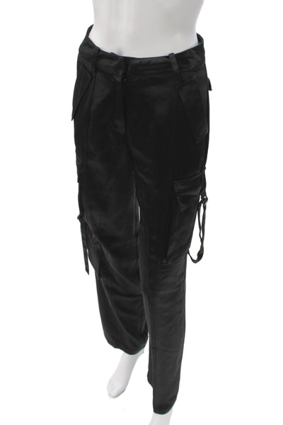 Retrofete Womens Cargo Satin Pants Black Button Size 2XS