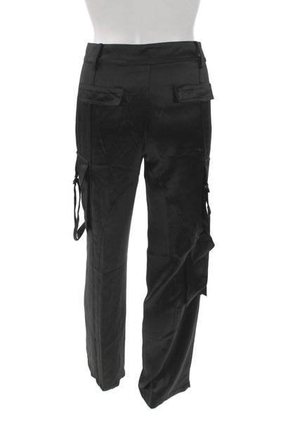Retrofete Womens Cargo Satin Pants Black Button Size 2XS