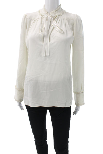 Roberto Cavalli Womens Silk Tunic High Neck Long Sleeve Ivory Size 40