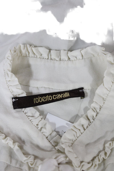 Roberto Cavalli Womens Silk Tunic High Neck Long Sleeve Ivory Size 40