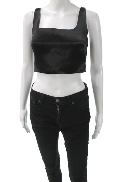 BR Women Camisole Black Square Neck 100% Acetate Zip Solid Size 2