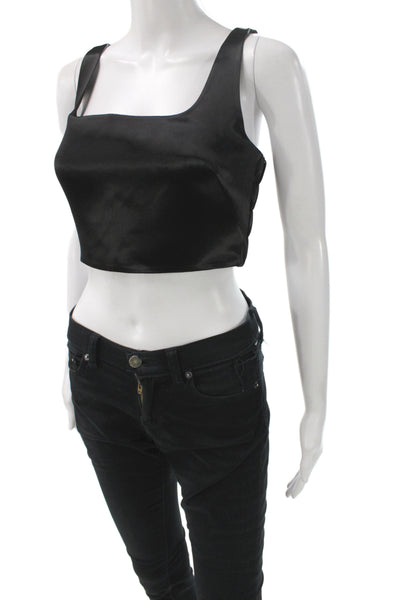 Rhone Women Cropped Tank Square Neck Sleeveless Black Acetate Size M