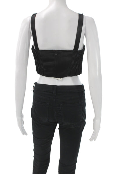 Rhone Women Cropped Tank Square Neck Sleeveless Black Acetate Size M