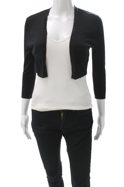 Neiman Marcus Women Cashmere V-Neck Shrug Sweater Black 3/4 Sleeve Size XS
