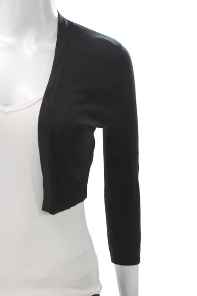 Neiman Marcus Women Cashmere V-Neck Shrug Sweater Black 3/4 Sleeve Size XS