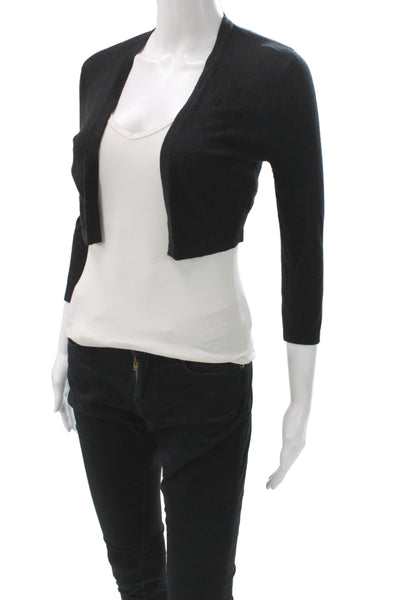 Neiman Marcus Women Cashmere V-Neck Shrug Sweater Black 3/4 Sleeve Size XS