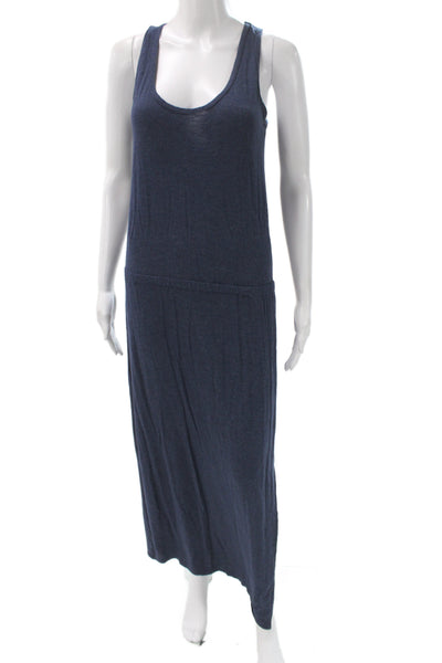 Marine Layer Women Maxi Dress Blue Scoop Neck Sleeveless Poly Mid-Calf Size M