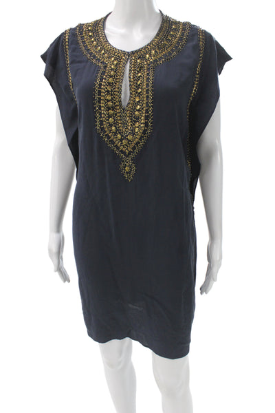 Calypso Saint Barth Womens Silk Kaftan Dress Black V-Neck Short Sleeve Size XS