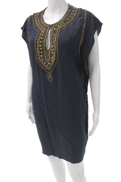 Calypso Saint Barth Womens Silk Kaftan Dress Black V-Neck Short Sleeve Size XS