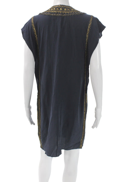 Calypso Saint Barth Womens Silk Kaftan Dress Black V-Neck Short Sleeve Size XS