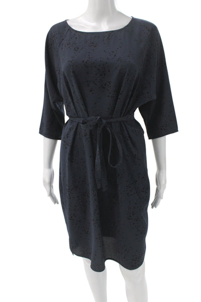 Ichi Womens Shift Dress Black 3/4 Sleeve Round Neck Animal Tie Size XS