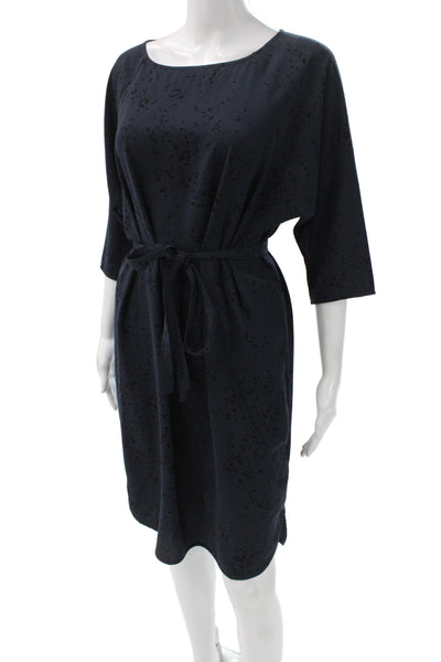 Ichi Womens Shift Dress Black 3/4 Sleeve Round Neck Animal Tie Size XS