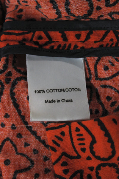 Tory Burch Women Shift Dress Orange V-Neck Long Sleeve Geometric Cotton Size 6